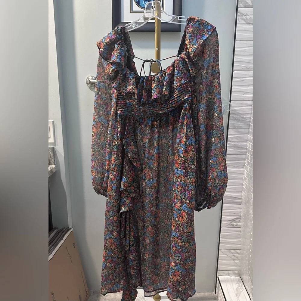 NWT For Love & Lemons Brittany Floral Print Long Sleeve Midi Dress Size M - Picture 10 of 13